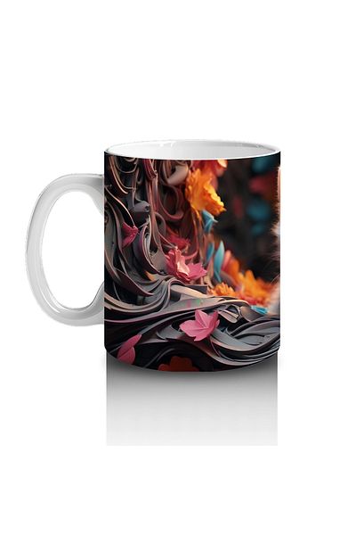 Luluyen Cat with Glowing Eyes between Colorful Autumn Leaves – Printed Coffee Mug