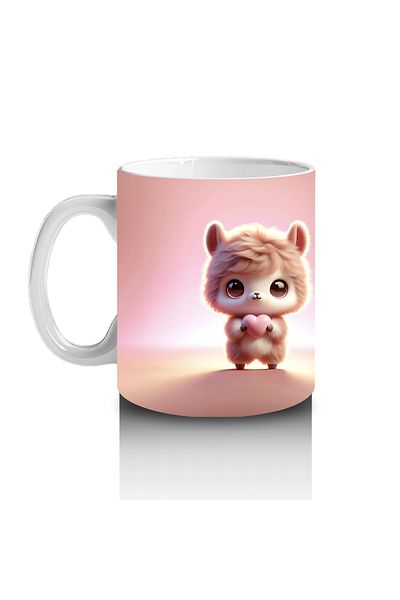 Luluyen Cute Lama Figure with Pink Background (Front and Back) - Printed Coffee Mug
