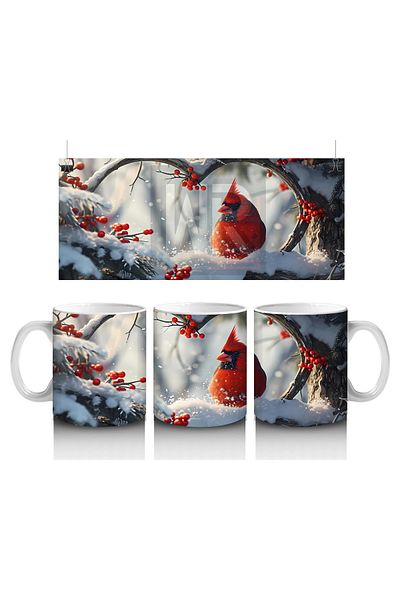 Luluyen Cheerful Red Cardinal on Snowy Branches – Printed Mug