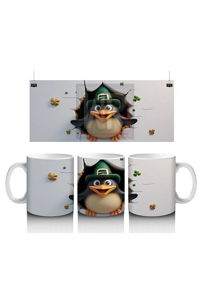 Luluyen Cheerful Penguin Character Wearing a Leprechaun Hat - Printed Coffee Mug