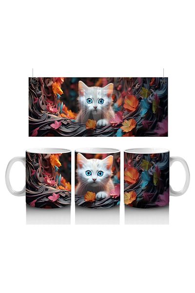 Luluyen Cat with Glowing Eyes between Colorful Autumn Leaves – Printed Coffee Mug