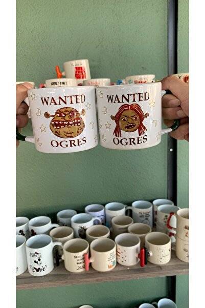 GünayStore Shrek & Fiona 2’li Çift Sevgiliye Hediye Tasarım Kupa Bardak Çay K...