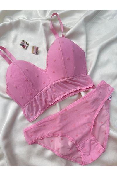 İNKO İÇ GİYİM Tulle Heart Patterned Padded Bralet Panty Set