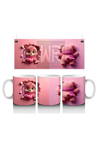 Luluyen Pink Beret Cute Teddy Bear Figure Front and Back - Printed Coffee Mug