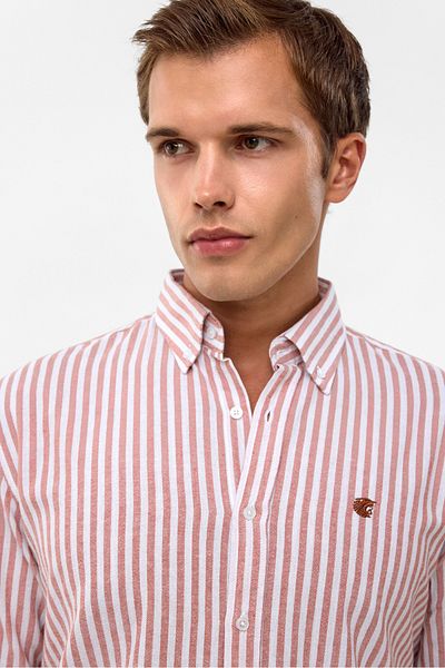 Catto Peak Men's Striped Washed 100% Cotton Regular Men's Shirt