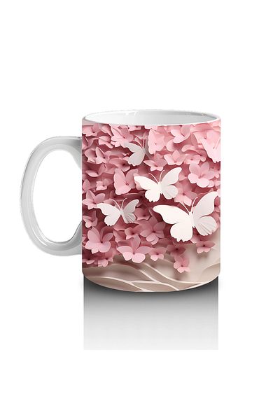 Luluyen Butterfly among Soft Pink Leaves – Printed Coffee Mug