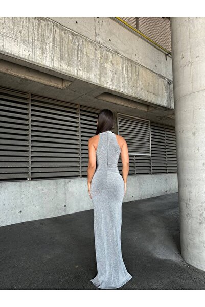 S&A Collectionn Rochie lungă din țesătură cu sclipici, cu flori de trandafir, cu fantă adâncă