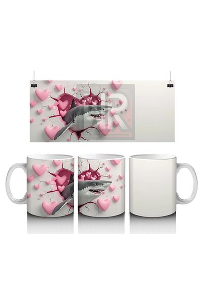 Luluyen Cute Shark Surrounded by Hearts – Printed Coffee Mug