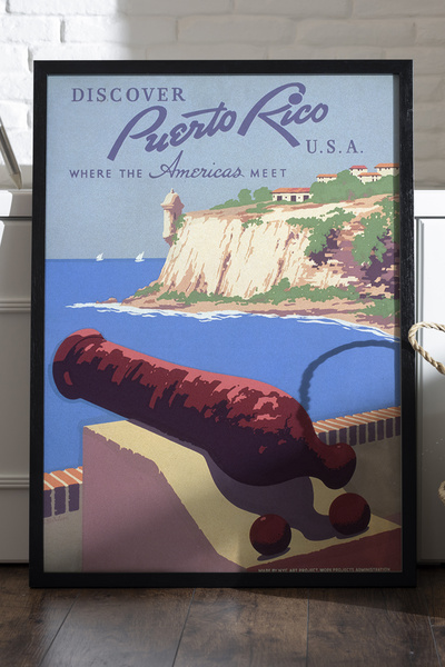 Duvarda Πουέρτο Ρίκο Αφίσα με μαύρο ξύλινο πλαίσιο, Διακοσμητική ζωγραφική το...