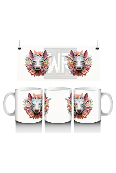 Luluyen Twin Dog Figures on Symmetrical Floral Background – Printed Coffee Mug