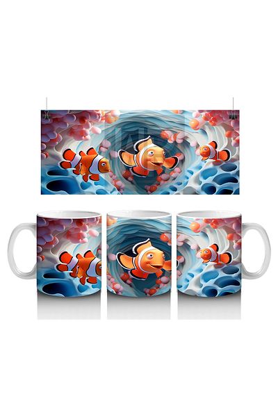 Luluyen Clownfish Family among Blue Waves – Printed Coffee Mug