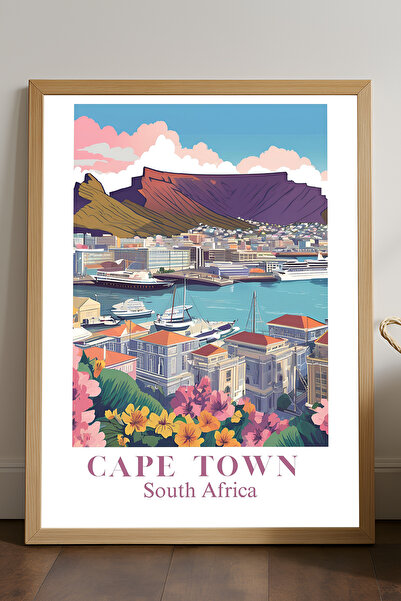 Duvarda Αφίσα Κέιπ Τάουν με φυσικό ξύλινο πλαίσιο, διακοσμητικός πίνακας τοίχ...
