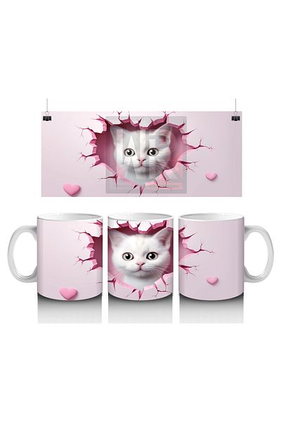 Luluyen Cute Cat Decorated with Pink Hearts – Printed Coffee Mug