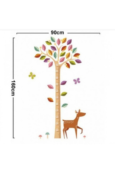 Kt Grup Tree And Baby Gazelle Baby And Children's Room Height Measurement Wall Decor PVC Wall Sticker Decal