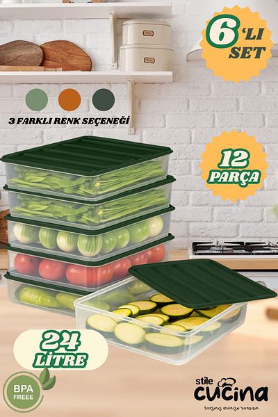 Stile Cucina 6-Piece Refrigerator Organizer Organizer Freezer Storage Container Suitable for Microwave