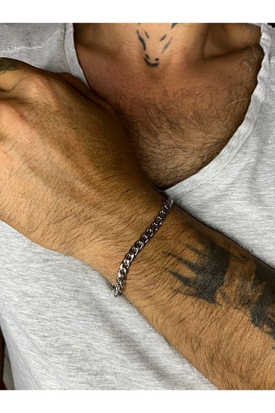 Mos Tespih Men's Medium Length Twist Steel Bracelet