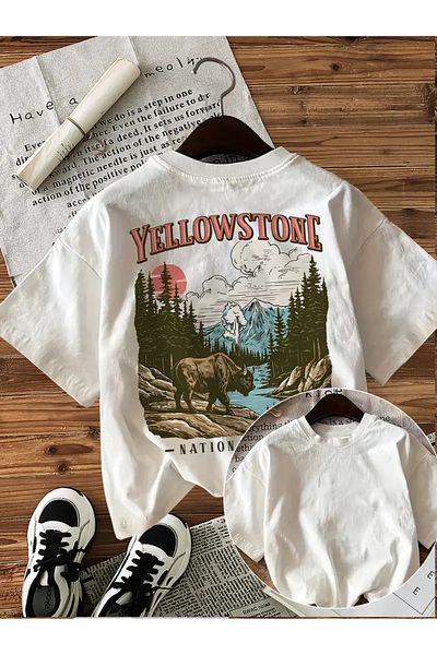 AEMİ Unisex Yellowstone Printed Oversize Crew Neck T-Shirt
