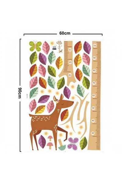Kt Grup Tree And Baby Gazelle Baby And Children's Room Height Measurement Wall Decor PVC Wall Sticker Decal
