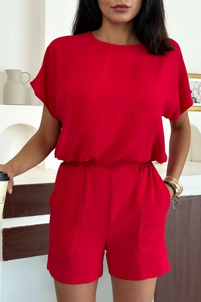 bacc Red Linen Aerobin Woven Bottom Top Shorts Suit Bccm-253000