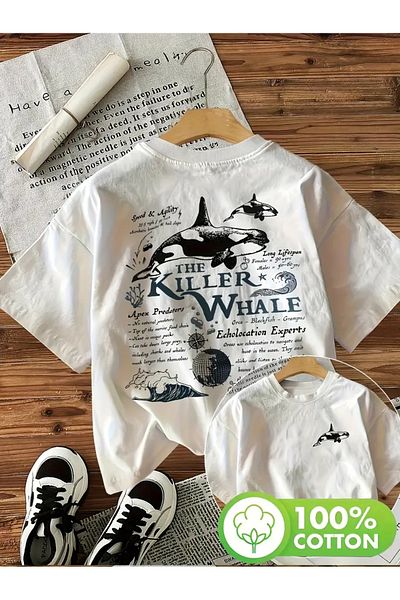 AEMİ Unisex Killer Whale Printed Oversize Crew Neck T-Shirt