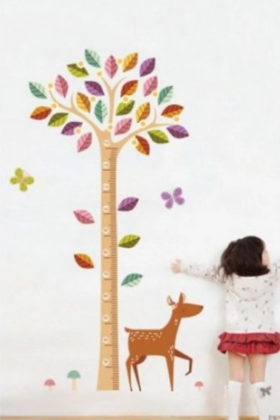 Kt Grup Tree And Baby Gazelle Baby And Children's Room Height Measurement Wall Decor PVC Wall Sticker Decal