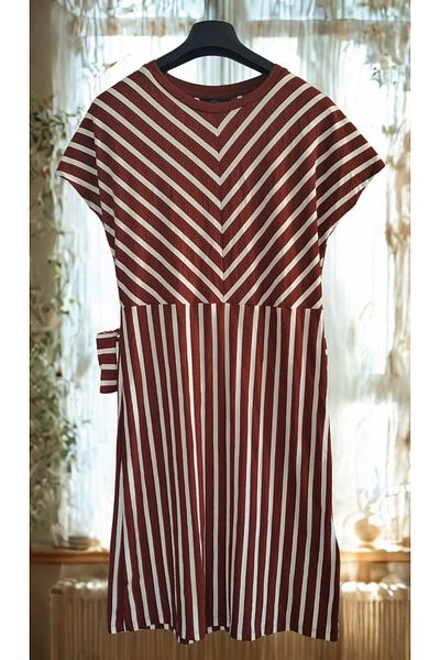 BUTİK MUSON Comfortable Fit Belted Plus Size Midi Dress