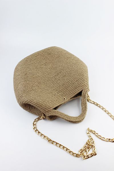 İLKYAZ Snap Closure Straw Women's Hand and Shoulder Bag 26X21X11 cm