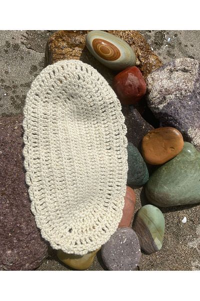 Kadife Hanım Hand Knitted Bath Loofah Made of 100% Sheep Wool - Cream Patterned / Single Layer
