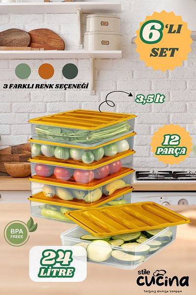 Stile Cucina 6-Piece Refrigerator Organizer Organizer Freezer Storage Container Suitable for Microwave