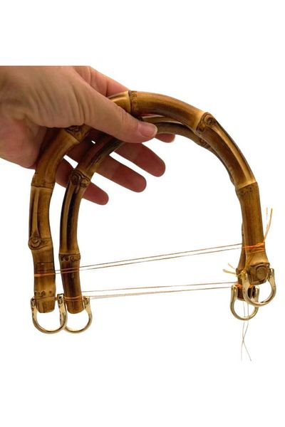 angel çanta aksesuar Angel Bag Accessory 18 cm Double Real Bamboo Bag Handle with Flat Ring (Light Gold Metal)