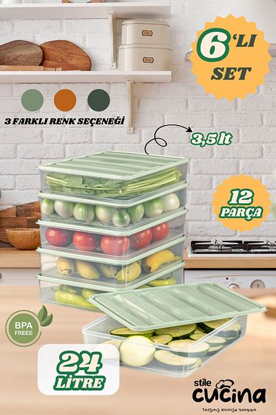 Stile Cucina 6-Piece Refrigerator Organizer Organizer Freezer Storage Container Suitable for Microwave