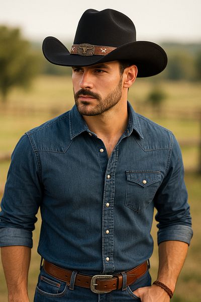 LAGRANZE Men's Felt Cowboy Hat – Western Model with Leather Belt Buckle