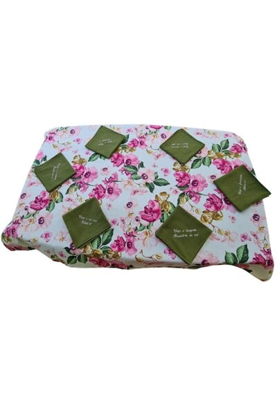 ARIALE Set fata de masa cu flori, 6 servetele brodate, bumbac, 160x180 cm