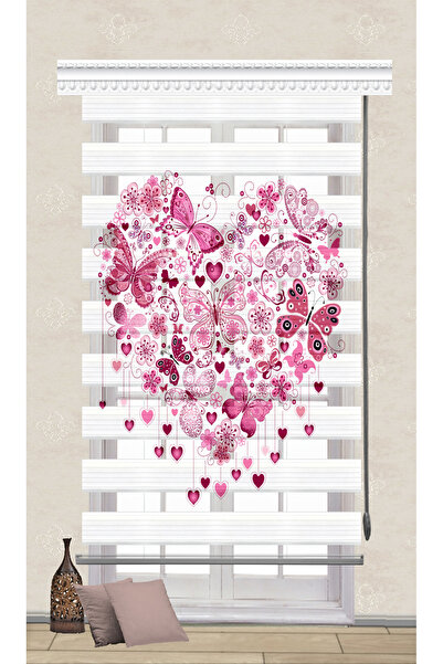 serir home DİJİTAL BASKI ZEBRA PEMBE KELEBEKLİ KALP SR-477