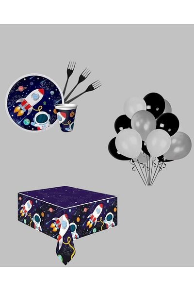 Evabrite Space Party Set with Astronaut and Rocket Concept - Birthday Ornaments for 16 People