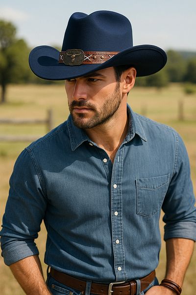 LAGRANZE Men's Felt Cowboy Hat – Western Model with Leather Belt Buckle
