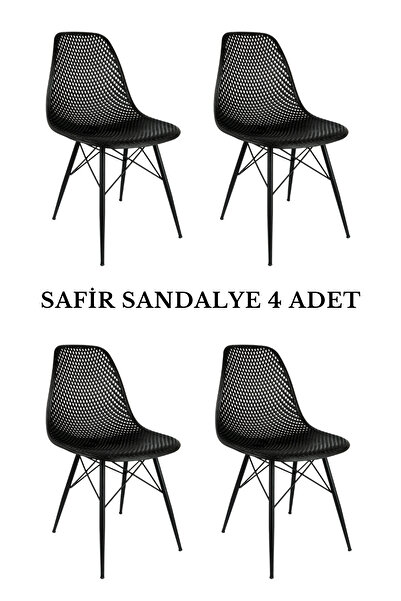 NEWBELLA Safir Sandalye Siyah 4'lü Set – Bahçe, Mutfak, Kafe, Balkon