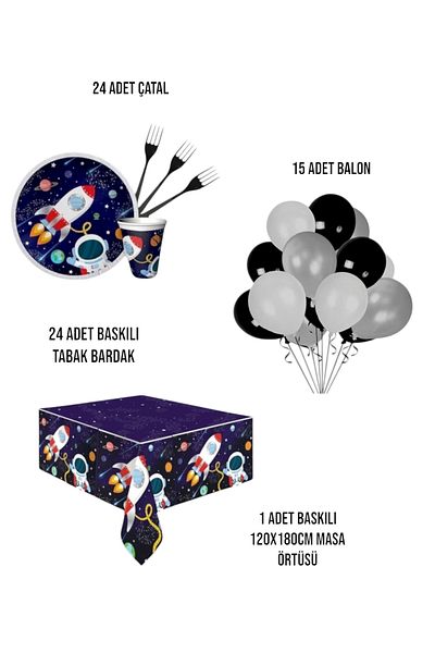 Evabrite Space Party Set with Astronaut and Rocket Concept - Birthday Ornaments for 24 People