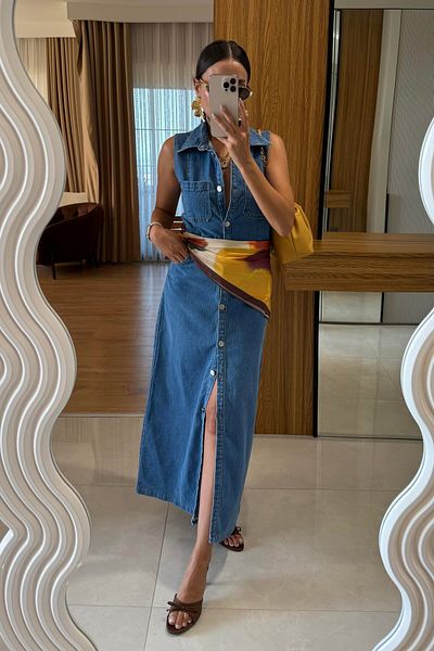 Tulipabutik Buttoned Denim Dress