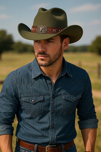 LAGRANZE Men's Felt Cowboy Hat – Western Model with Leather Belt Buckle