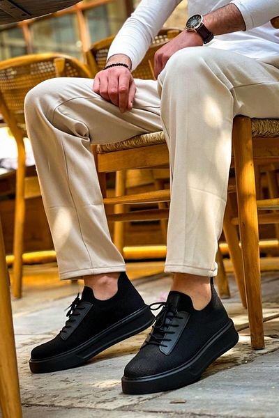 MELAMS Ushguli Black Black Sole Lace-Up Knitwear Casual Men's Shoes - Kbc