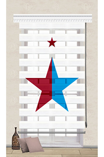 serir home DİJİTAL BASKI ZEBRA BORDO MAVİ TARAFTAR PERDE SR-556