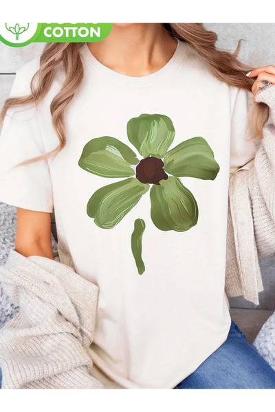 AEMİ Tricou oversize unisex cu imprimeu trifoi trifoi