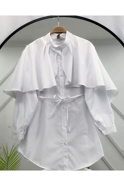 MODA Poplin Shirt with Stand Collar and Cape Detail