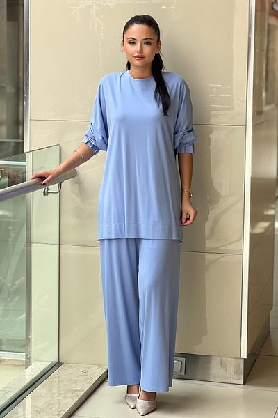Mahal Crochet Knitwear Rib Detailed Tunic Trousers Set