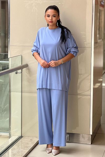 Mahal Crochet Knitwear Rib Detailed Tunic Trousers Set