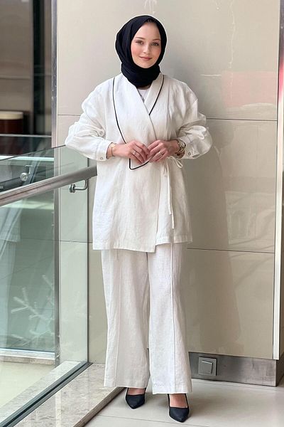 Ghisa Verev Collar Piping Detailed Jacket Pants Suit