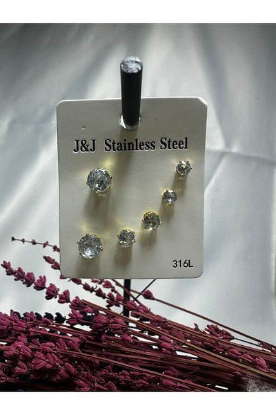 Mutenaura Stainless Steel Solitaire Earrings Set of 6