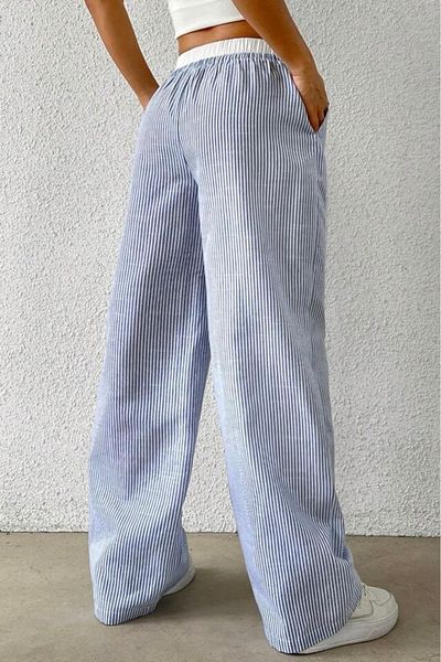 Baby xclub White Striped High Waist Relaxed Fit Trousers