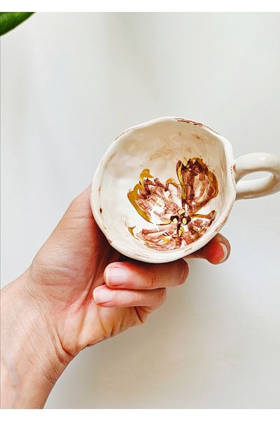 WEBBMODA Handmade Vintage Brown Flower Cup